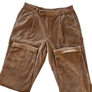Tommy Hilfiger Corduroy Pants Mens 38x32‎ Brown Tan Pleated Straight Leg Cuffed